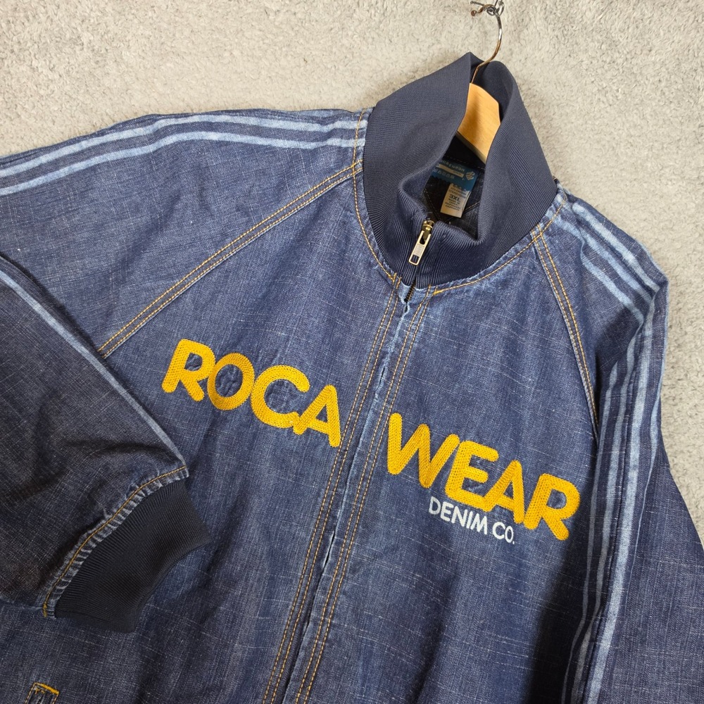 Rocawear Denim Track Jacket Mens 3XL Excellent Embroidered Y2K Baggy Hip Hop